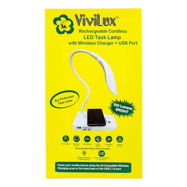 ViviLux Cordless LED Task Light w Wireless Phone Charger