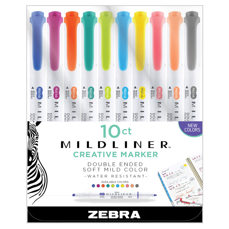 Zebra Mildliner Double Ended Highlighter Markers - Set of 10