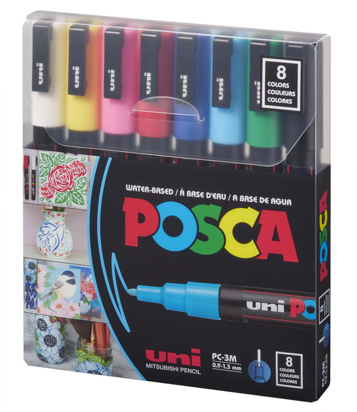 Uni Posca Paint Marker 1.3mm Fine Tip Pen (PC-3M) - Set of 8 Colours
