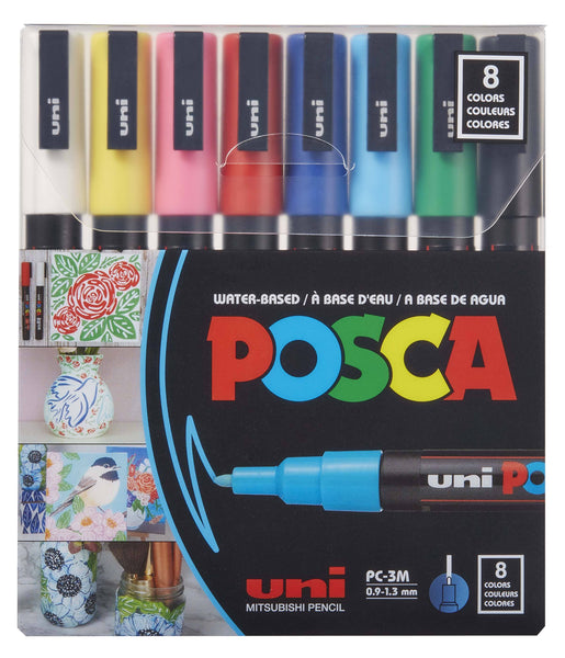 Uni Posca Paint Marker 1.3mm Fine Tip Pen (PC-3M) - Set of 8 Colours