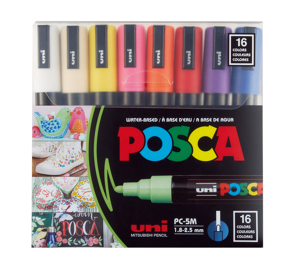 Uni Posca Paint Marker 1.8-2.5mm Bullet Tip Pen (PC-5M) - Set of 16 Colours