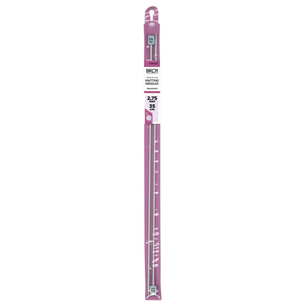 Birch Premium Aluminium 35cm Single Point Knitting Needles - Choose Your Size