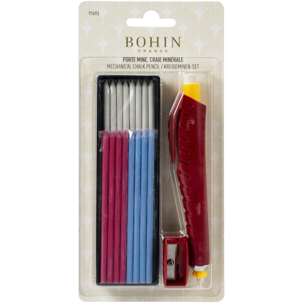 Bohin Matita Gesso Con Ricarica E Temperino - Set Per Cucito E Sartoria - Punta Fine Bianca