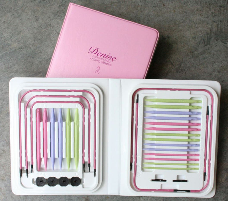 Denise Interchangeable Circular Knitting Needles Set - Pink w Pastel Needles