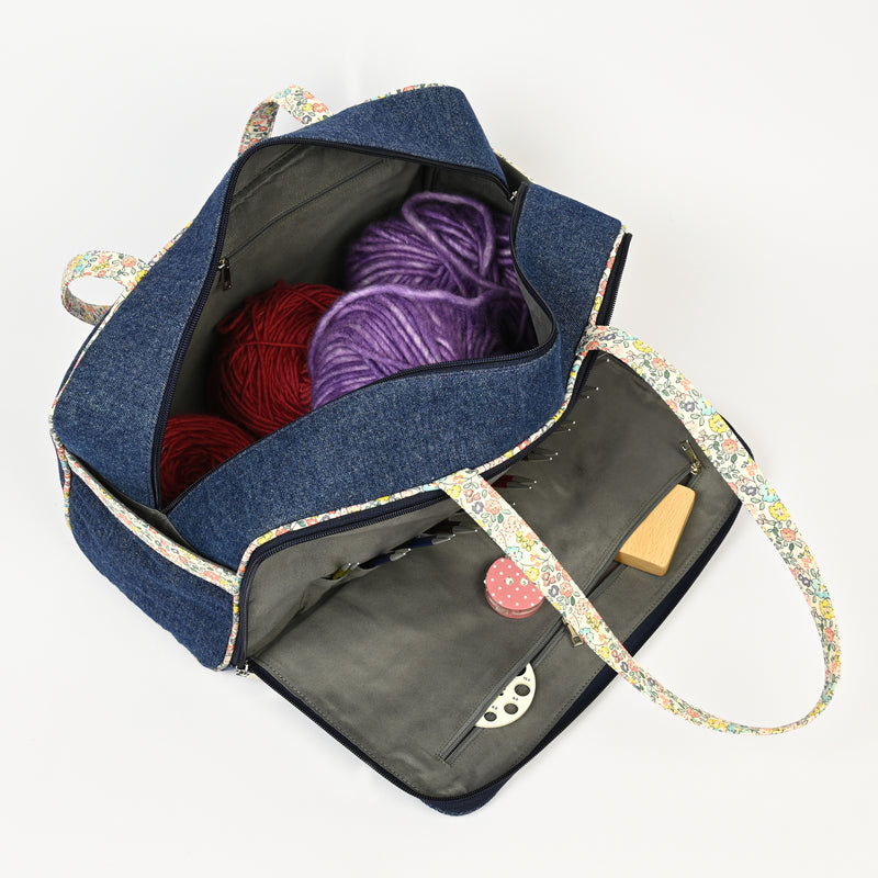 Knitpro "Bloom" Denim & Floral Knitting Duffle Bag