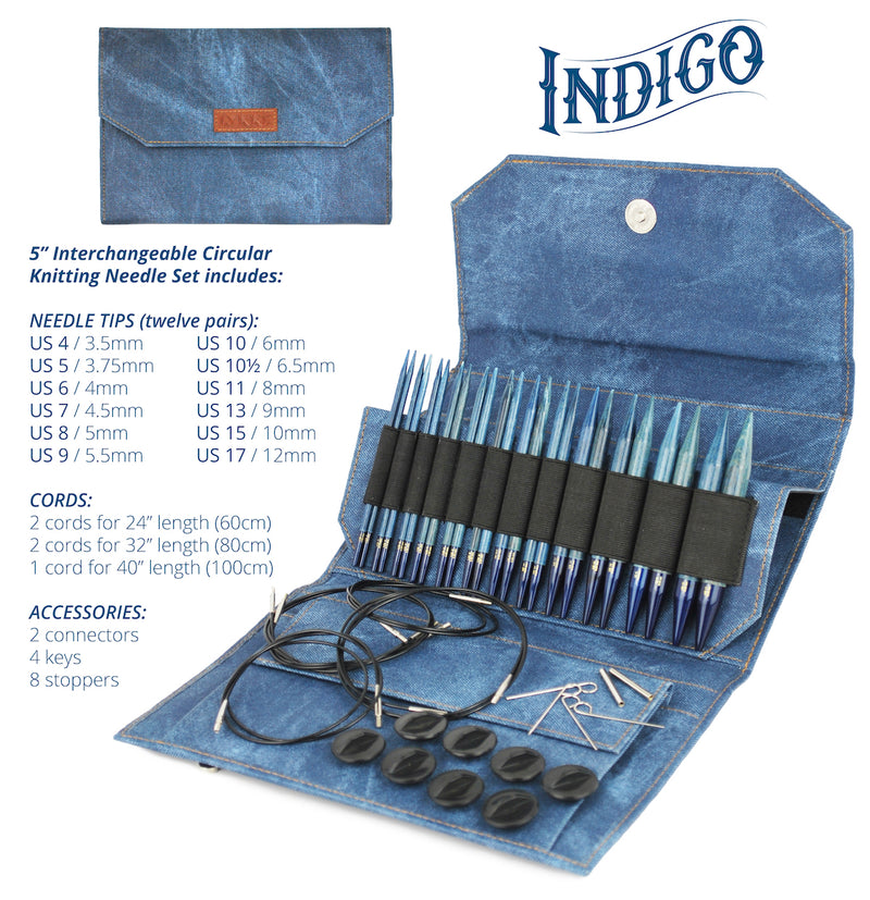 Lykke "Indigo" Wood 5" (13cm) Interchangeable Circular Knitting Needle Tip Set