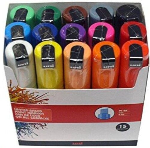 Uni Posca Paint Marker 4.5mm Chisel Tip Pen (PC-8K) - Set of 15 Colours