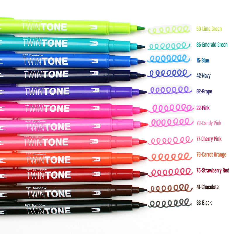 Tombow TwinTone Colouring Marker Pens - Set of 12 (Choose Your Pack)
