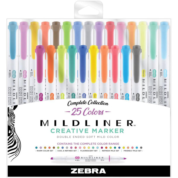 Zebra Mildliner Double Ended Highlighter Markers - Set of 25