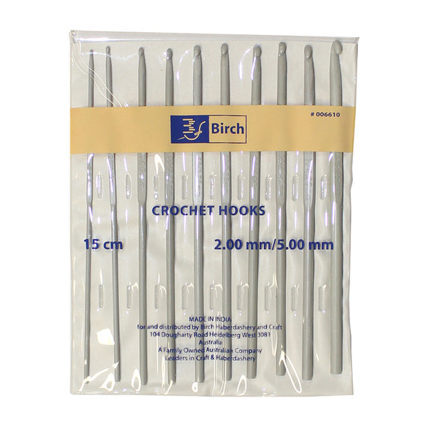 Birch Grey Aluminium Crochet Hooks - Set of 10 (2.00mm - 5.00mm)