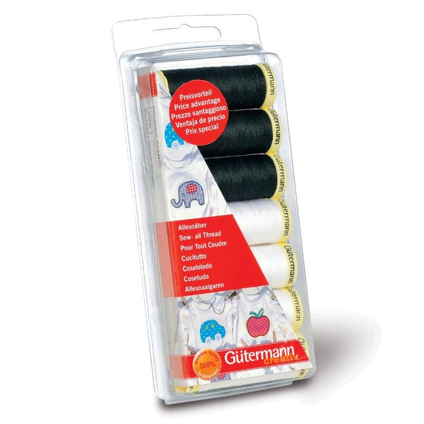 Gutermann Sew-All Polyester Sewing Thread - 7 x 100m Black/White Pack