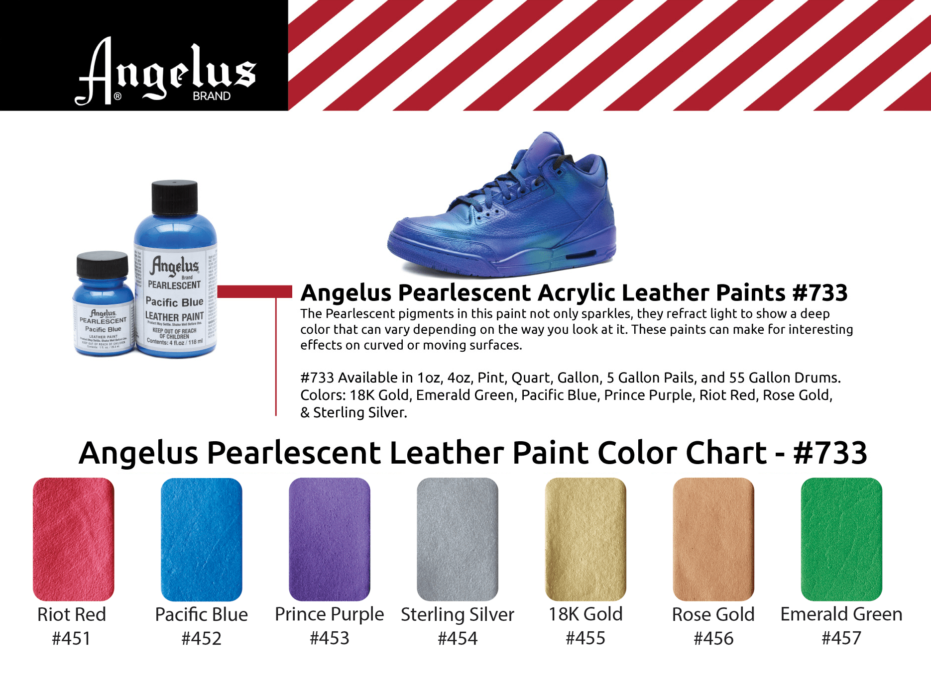 Angelus 118ml (4oz) Acrylic Leather Paint - Metallic & Pearl Colours