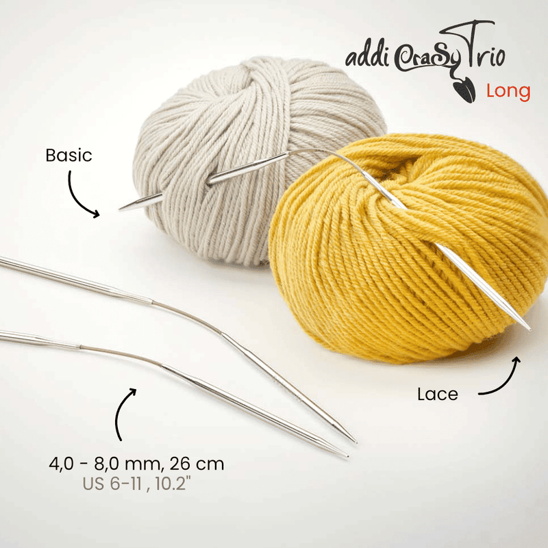 Addi "Crasy Trio" Flexible Double Point Knitting Needles - Full Set of 8