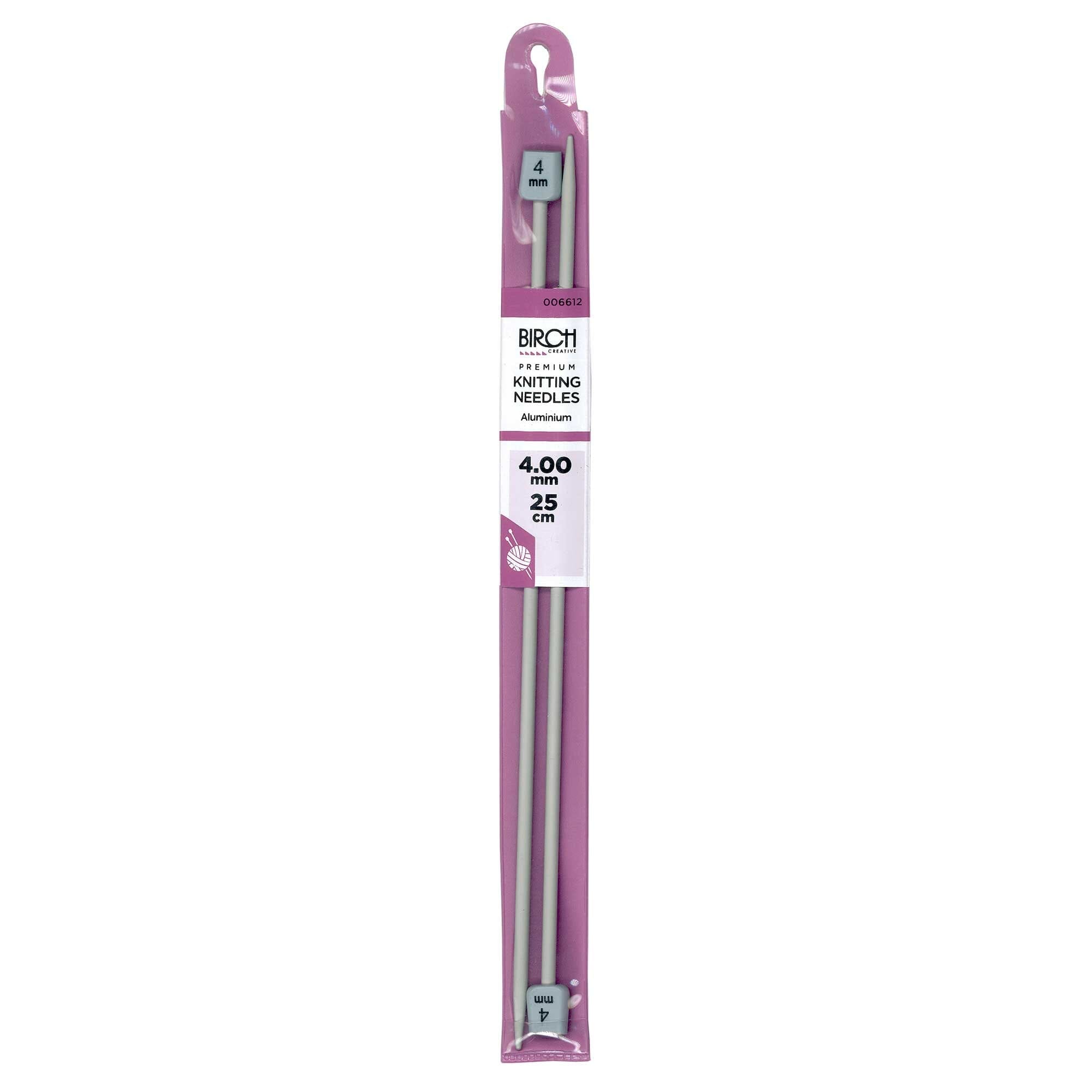 Birch Premium Aluminium 25cm Single Point Knitting Needles - Choose Your Size