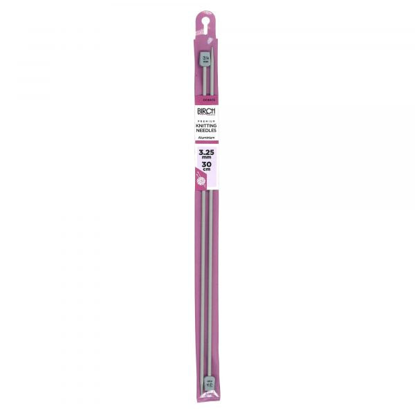 Birch 30cm (12") Premium Aluminium Single Point Knitting Needles - Choose Your Size