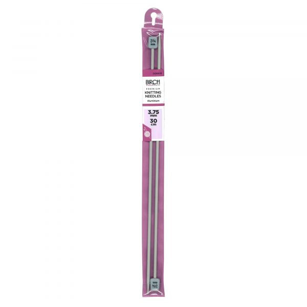 Birch 30cm (12") Premium Aluminium Single Point Knitting Needles - Choose Your Size