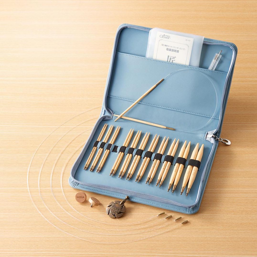 Clover "Takumi" Bamboo 12.5cm (5") Interchangeable Knitting Needles - Blue Combo Set of 12