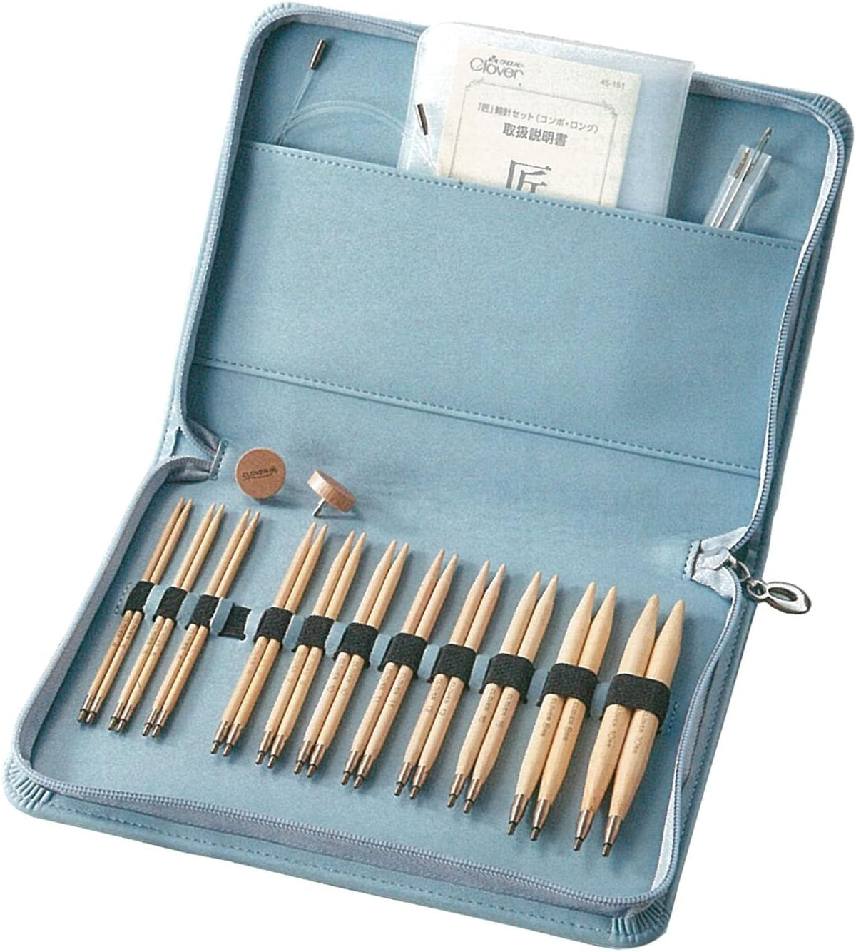 Clover "Takumi" Bamboo 12.5cm (5") Interchangeable Knitting Needles - Blue Combo Set of 12