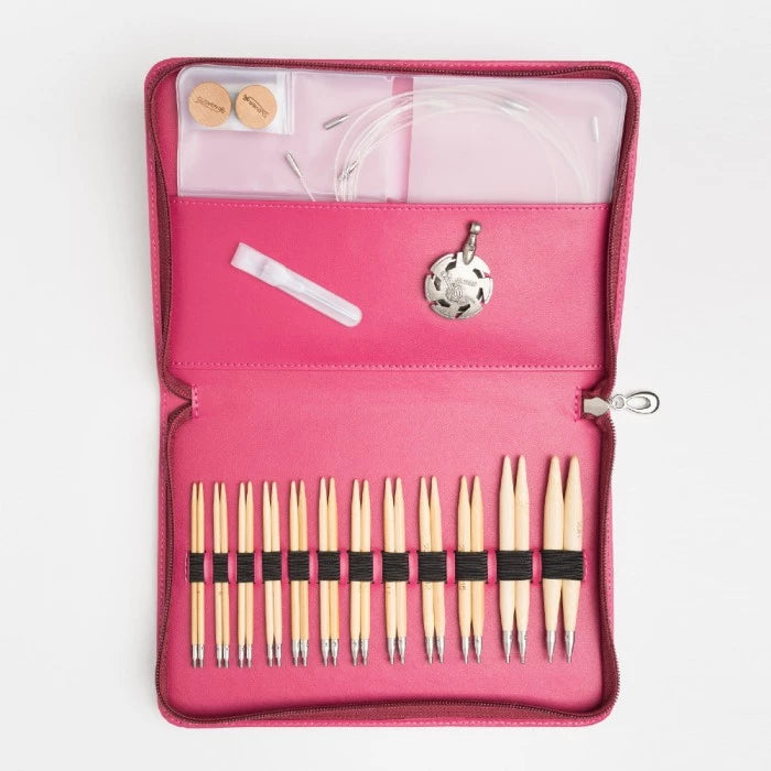 Clover "Takumi" Bamboo Interchangeable Knitting Needles - Red Combo Set of 12