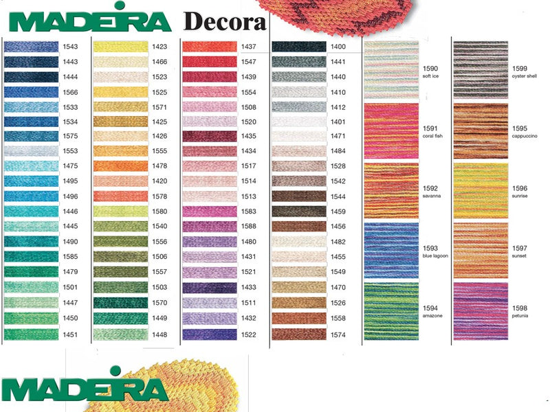 Assorted Pack - Madeira "Decora" 4 Strand Rayon Embroidery Floss - 10 x Shades