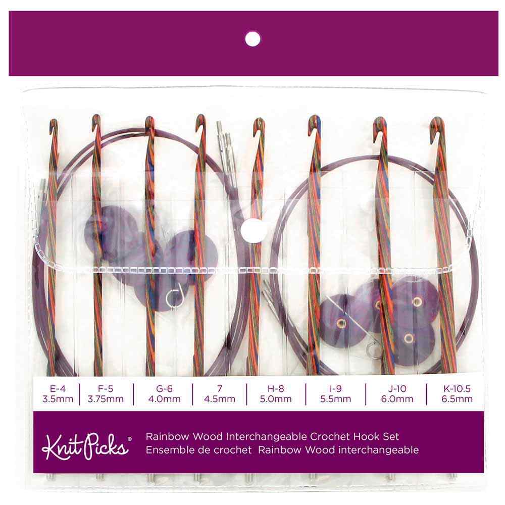 Knit Picks Rainbow Wood 15cm (6") Interchangeable Crochet Hooks - Full Set