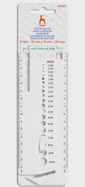Pony Knitting Needle Gauge & Ruler w Yarn Cutting Blade