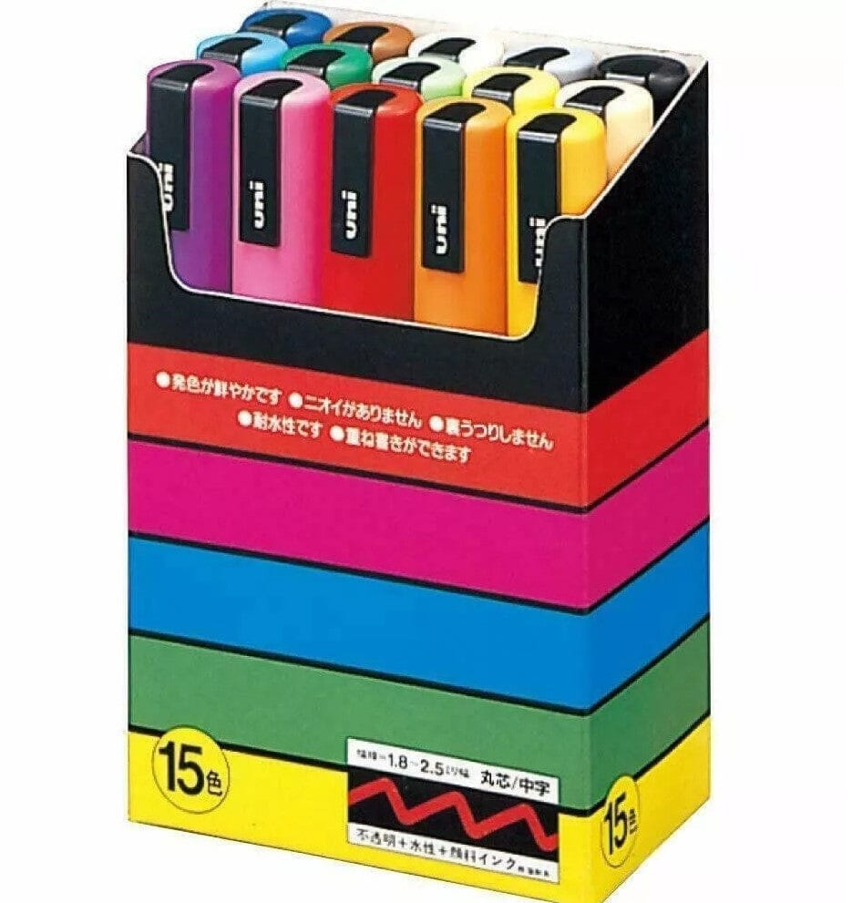 Uni Posca Paint Marker 1.8-2.5mm Bullet Tip Pen (PC-5M) - Set of 15 Colours