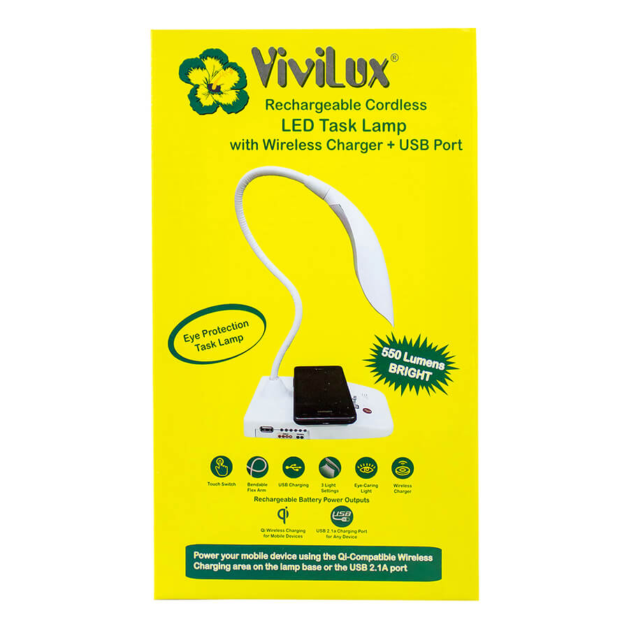 ViviLux Cordless LED Task Light w Wireless Phone Charger