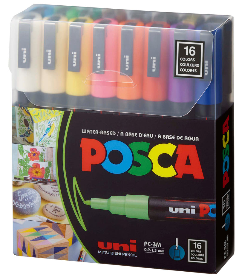 Uni Posca Paint Marker 1.3mm Fine Tip Pen (PC-3M) - Set of 16 Colours