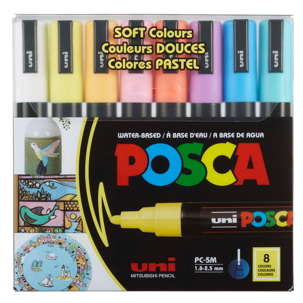 Uni Posca Paint Marker 1.8-2.5mm Bullet Tip Pen (PC-5M) - Set of 8 Pastel Colours