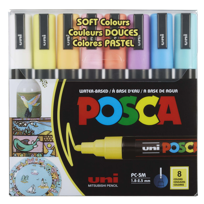 Uni Posca Paint Marker 1.8-2.5mm Bullet Tip Pen (PC-5M) - Set of 8 Pastel Colours