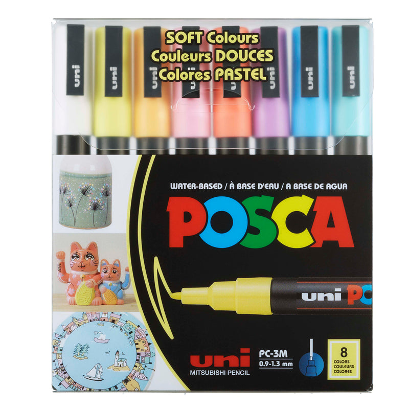 Uni Posca Paint Marker 1.3mm Fine Tip Pen (PC-3M) - Set of 8 Pastel Colours