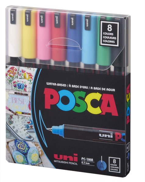Uni Posca Paint Marker 0.7mm Extra-Fine Tip Pen (PC-1MR) - Set of 8 Colours