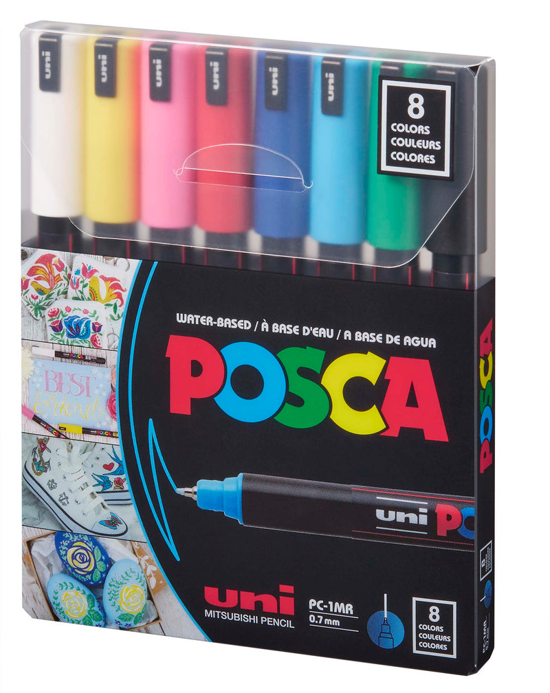 Uni Posca Paint Marker 0.7mm Extra-Fine Tip Pen (PC-1MR) - Set of 8 Colours