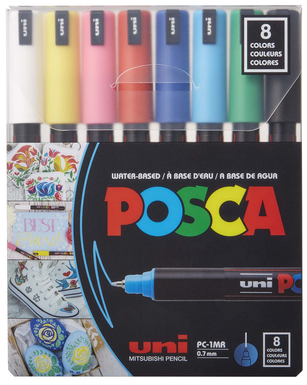 Uni Posca Paint Marker 0.7mm Extra-Fine Tip Pen (PC-1MR) - Set of 8 Colours