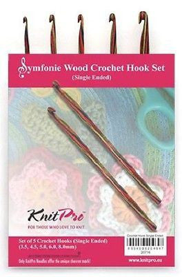 KnitPro "Symfonie" Wood Single End Crochet Hooks - Set of 5  | KNITTING CO.