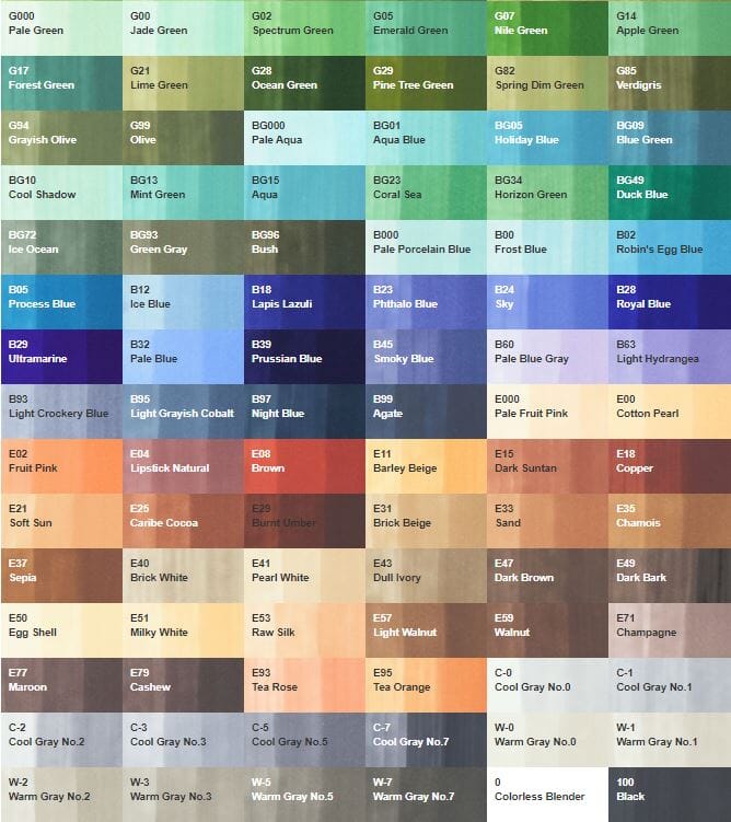Copic Ciao Double-Tip Individual Markers - Colour List B