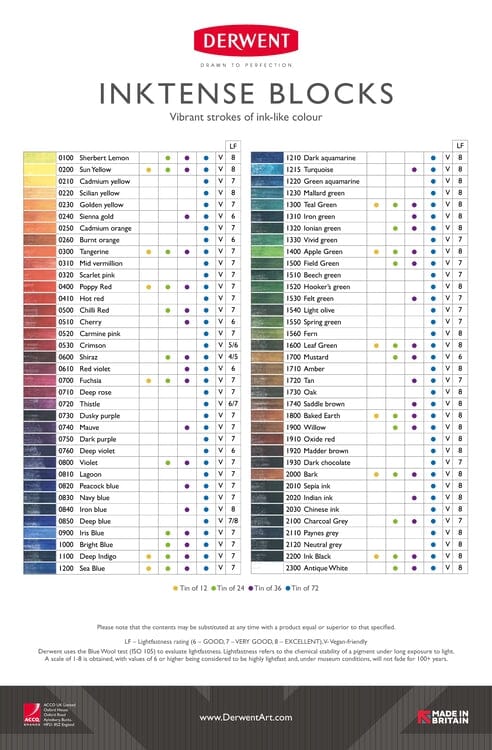 Derwent "Inktense" Water-soluble Colour Ink Blocks Set - Choose Your Size