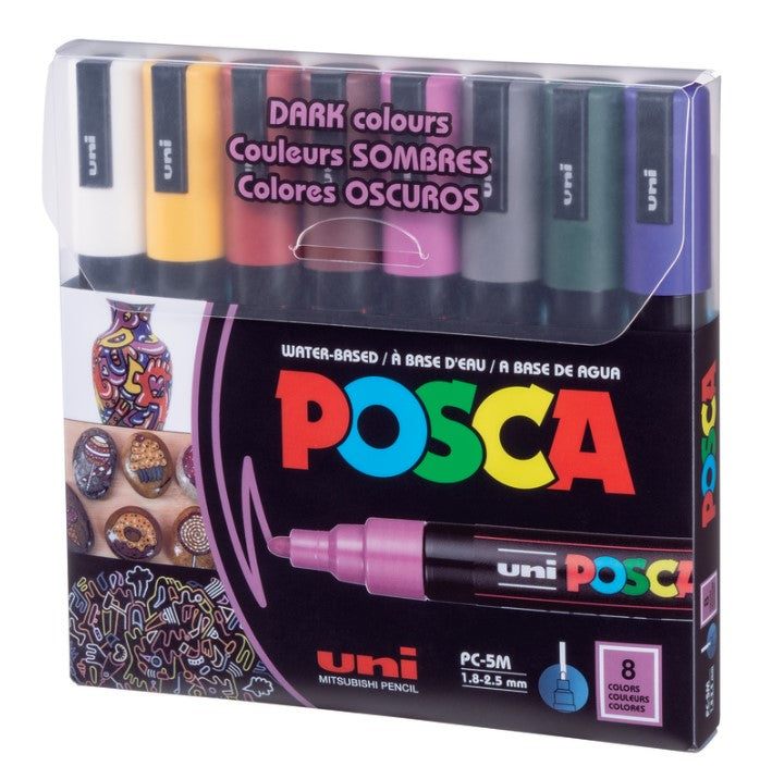Uni Posca Paint Marker 1.8-2.5mm Bullet Tip Pen (PC-5M) - Set of 8 Dark Colours