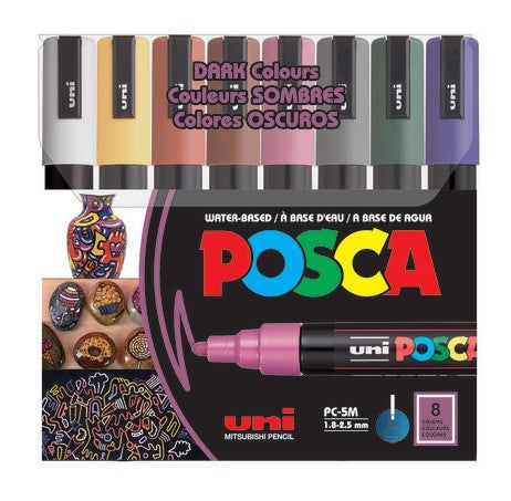 Uni Posca Paint Marker 1.8-2.5mm Bullet Tip Pen (PC-5M) - Set of 8 Dark Colours