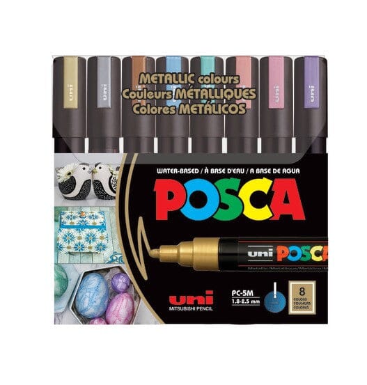 Uni Posca Paint Marker 1.8-2.5mm Bullet Tip Pen (PC-5M) - Set of 8 Metallic Colours