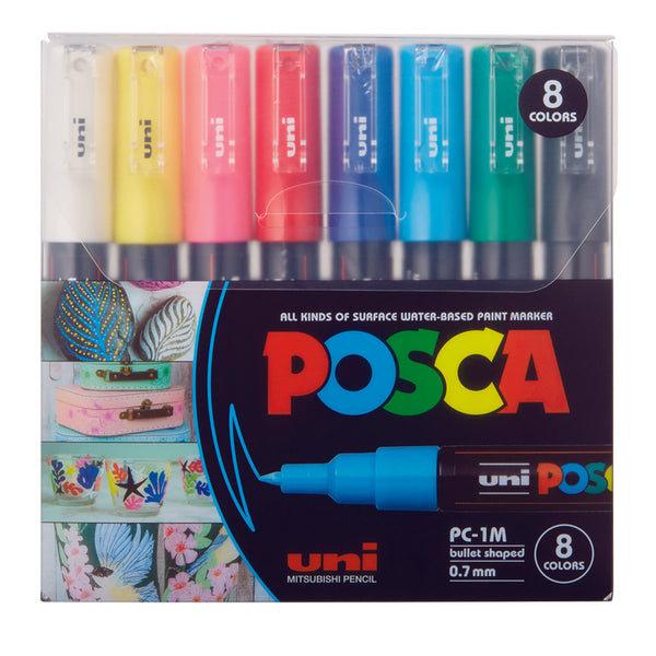 Uni Posca Paint Marker 0.7-1.0mm Extra-Fine Tip Pen (PC-1M) - Set of 8 Colours