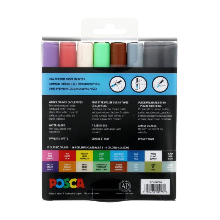 Uni Posca Paint Marker 1.3mm Fine Tip Pen (PC-3M) - Set of 16 Colours