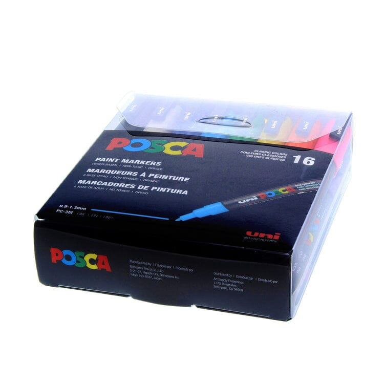 Uni Posca Paint Marker 1.3mm Fine Tip Pen (PC-3M) - Set of 16 Colours