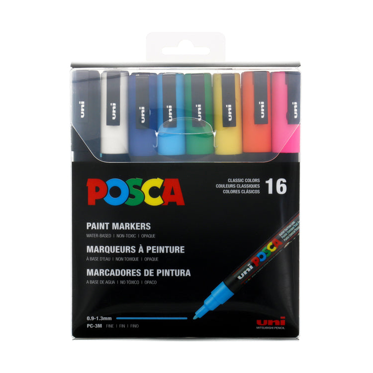Uni Posca Paint Marker 1.3mm Fine Tip Pen (PC-3M) - Set of 16 Colours