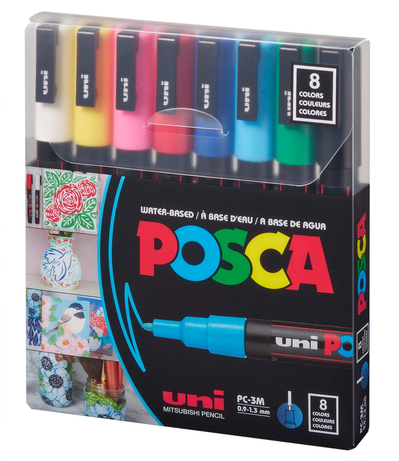 Uni Posca Paint Marker 1.3mm Fine Tip Pen (PC-3M) - Set of 8 Colours