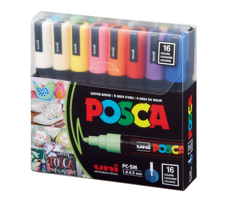 Uni Posca Paint Marker 1.8-2.5mm Bullet Tip Pen (PC-5M) - Set of 16 Colours