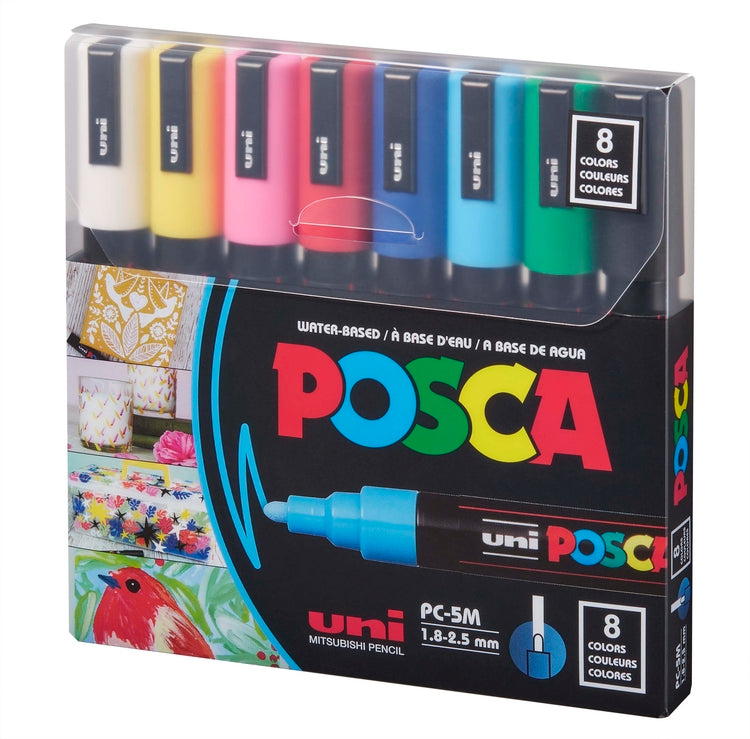 Uni Posca Paint Marker 1.8-2.5mm Bullet Tip Pen (PC-5M) - Set of 8 Colours