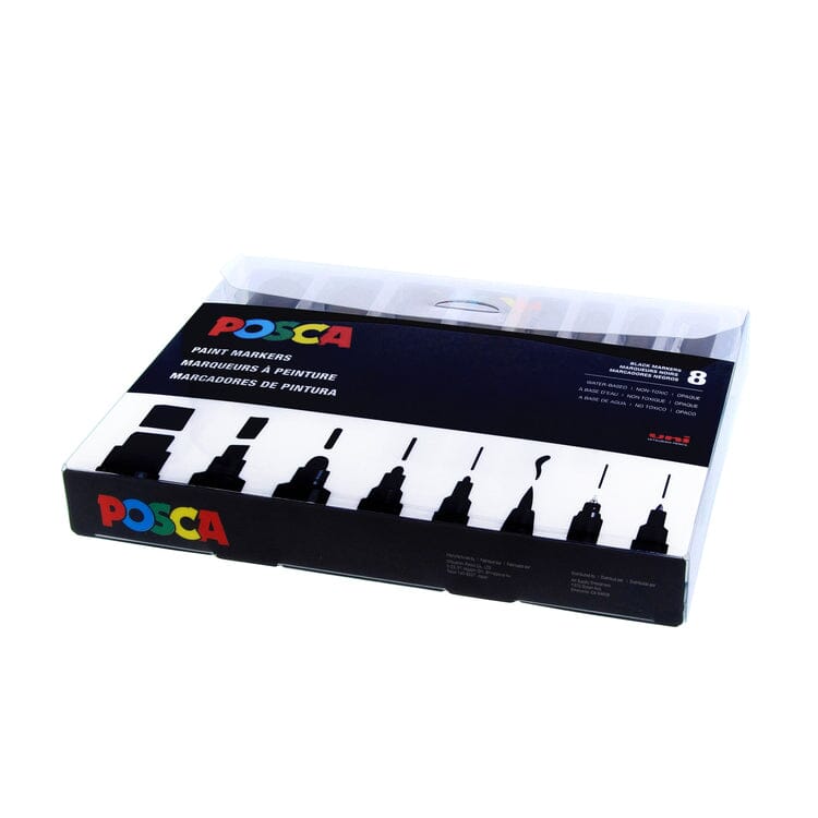 Uni Posca Paint Marker Pen Set of 8 - White/Black Set of All Sizes