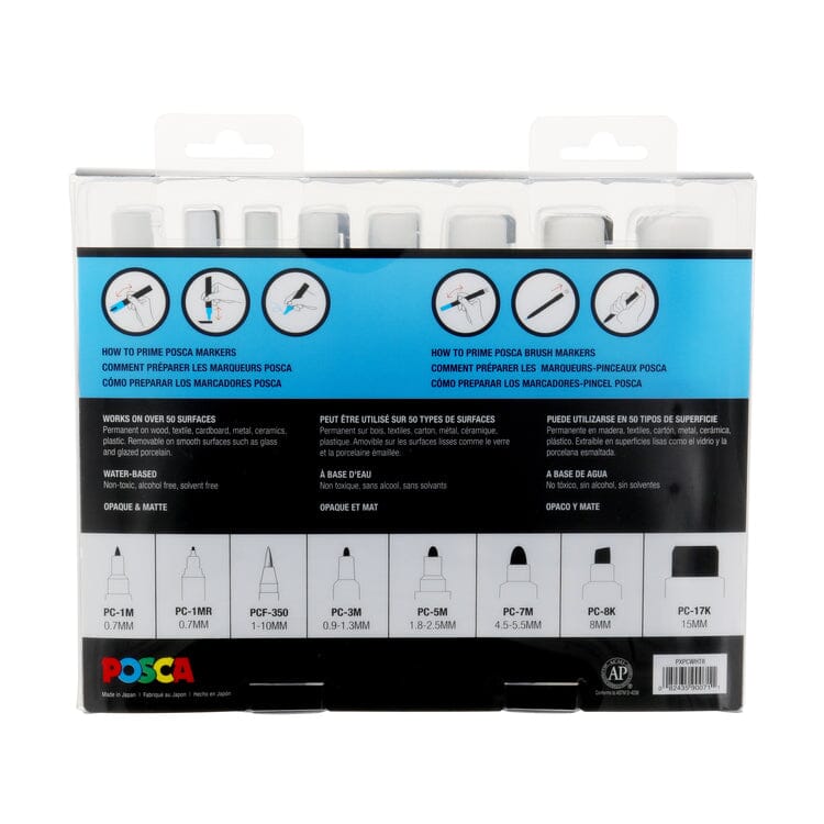 Uni Posca Paint Marker Pen Set of 8 - White/Black Set of All Sizes